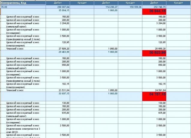 Example debts in monthly statements sent out. The names of the deleted