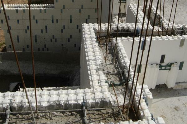 The process of filling the cavities with concrete