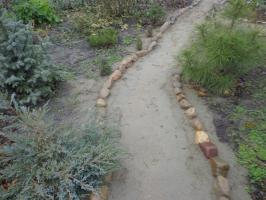 Paths in the suburban area. Construction of garden paths