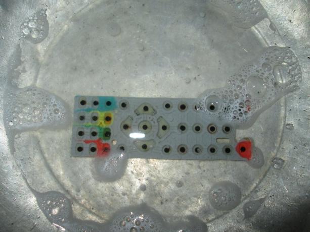 The buttons can be safely submerged in water, give a little bit of dirt shall be melted and then rinse.